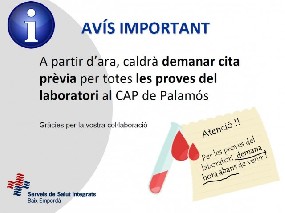 cita previa per a les proves laboratori CAP Palamós